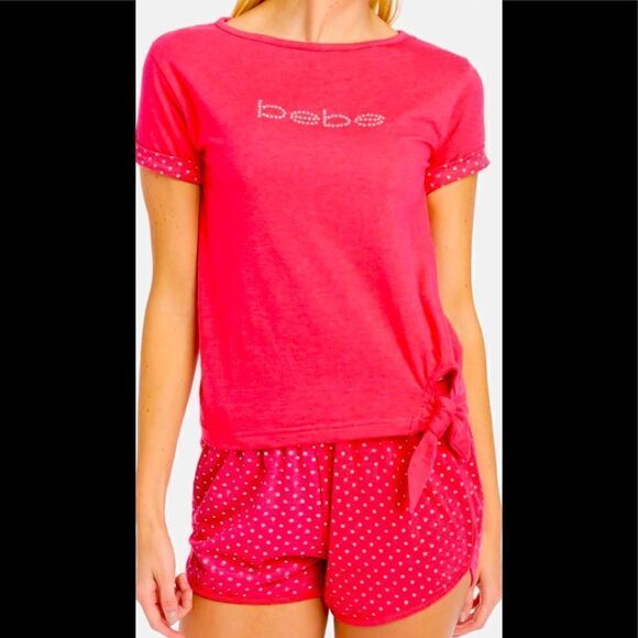 🔥🔥🔥NWT BEBE polkadot two-piece Shorts set or pj set . Super cute. - Picture 1 of 12